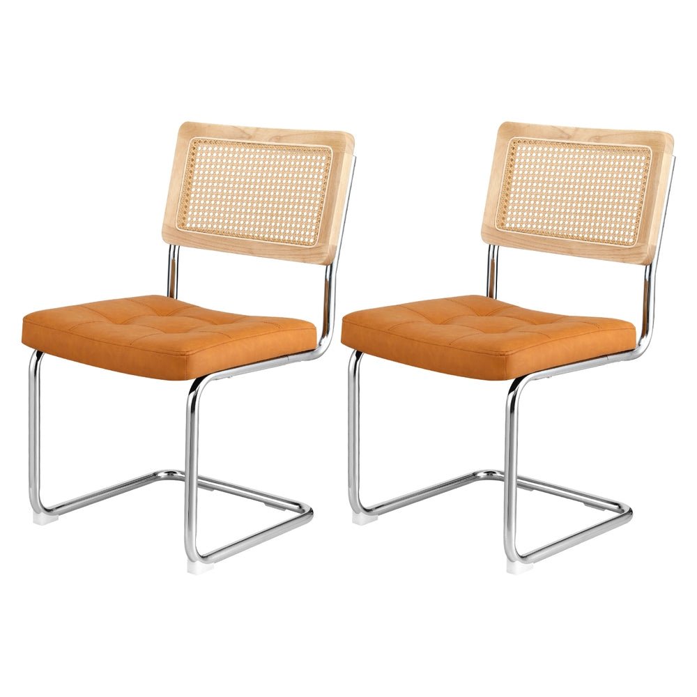Dining Chairs Set of 2 PU Leather Rattan Cantilever Brown - Furniture > Dining > Kitchen & Dining Chairs - Rivercity House & Home Co. (ABN 18 642 972 209) - Affordable Modern Furniture Australia