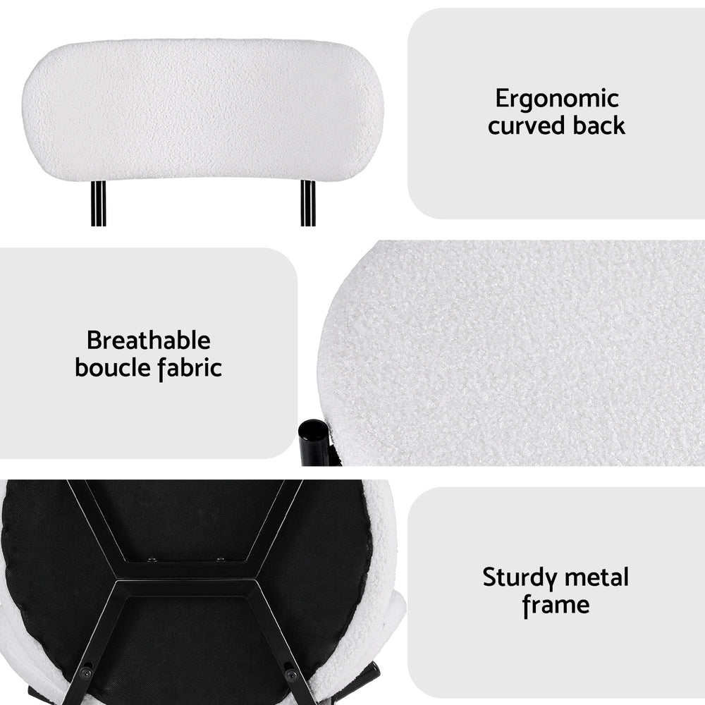 Dining Chairs Set of 2 Sherpa Boucle White - Furniture > Dining > Kitchen & Dining Chairs - Rivercity House & Home Co. (ABN 18 642 972 209) - Affordable Modern Furniture Australia