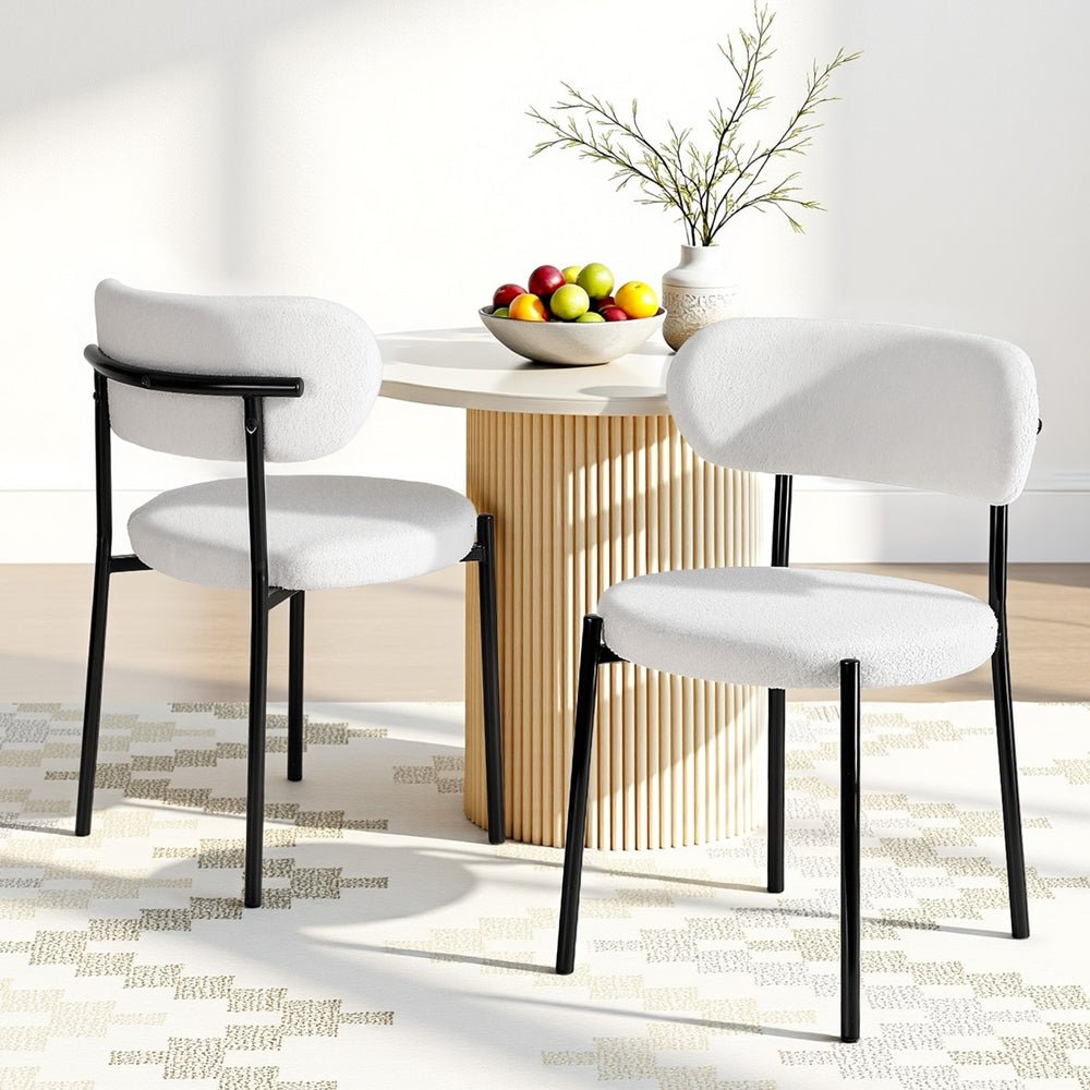 Dining Chairs Set of 2 Sherpa Boucle White - Furniture > Dining > Kitchen & Dining Chairs - Rivercity House & Home Co. (ABN 18 642 972 209) - Affordable Modern Furniture Australia