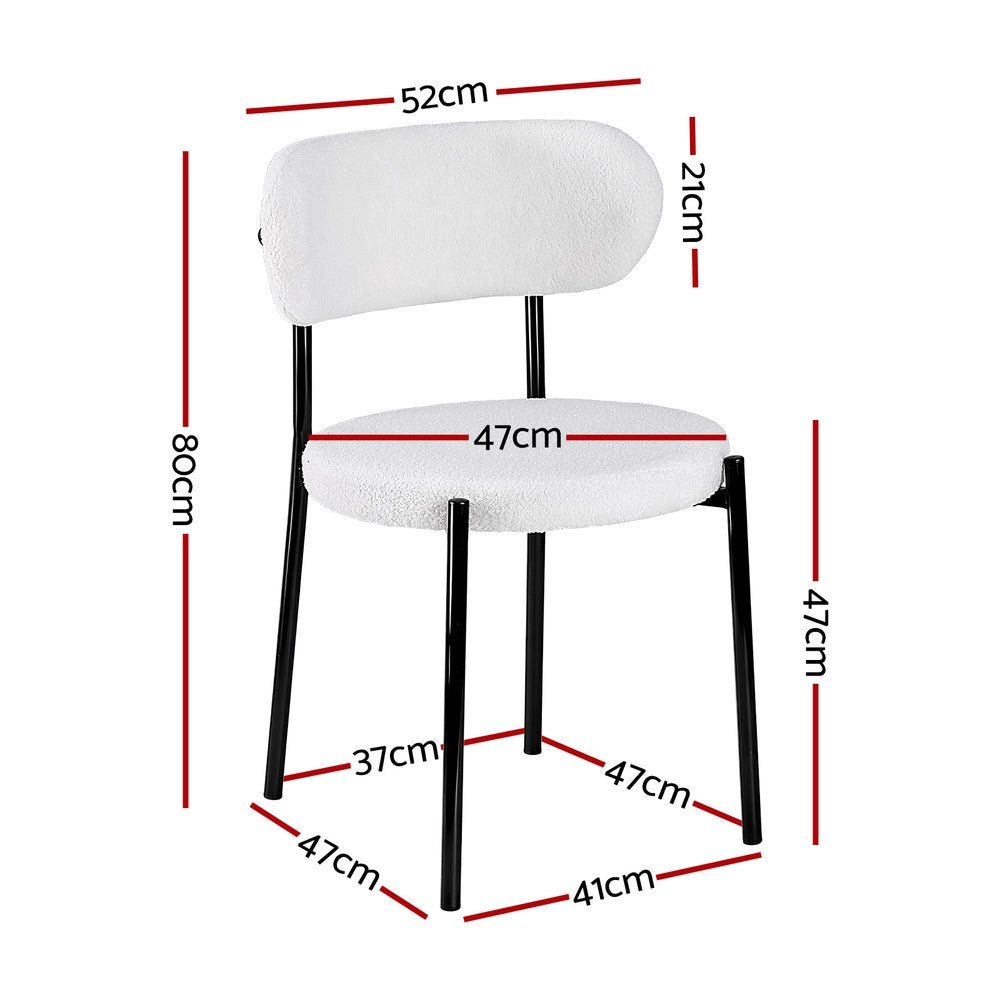 Dining Chairs Set of 2 Sherpa Boucle White - Furniture > Dining > Kitchen & Dining Chairs - Rivercity House & Home Co. (ABN 18 642 972 209) - Affordable Modern Furniture Australia