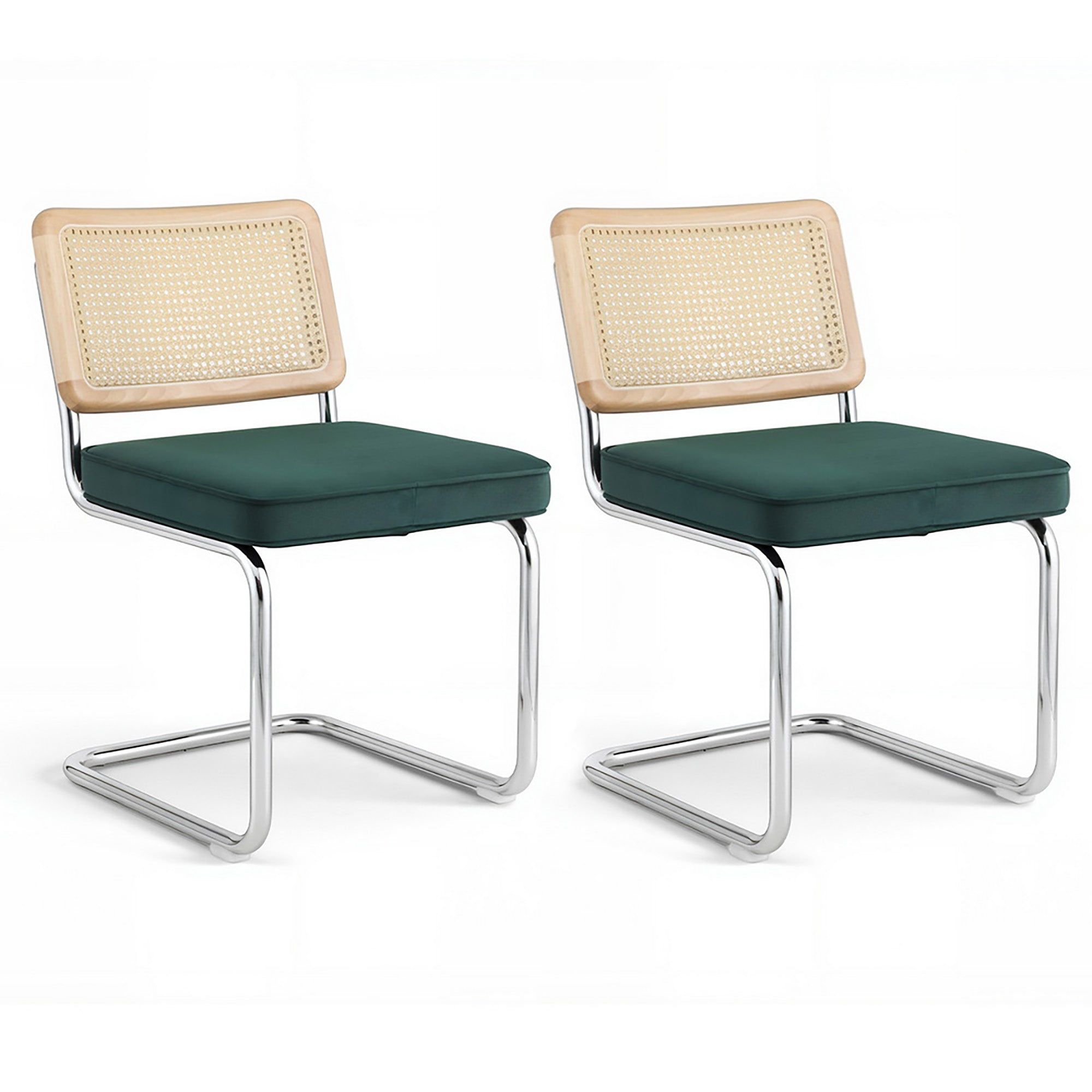 Dining Chairs Set of 2 Velvet Rattan Cantilever Green - Furniture > Dining > Kitchen & Dining Chairs - Rivercity House & Home Co. (ABN 18 642 972 209) - Affordable Modern Furniture Australia