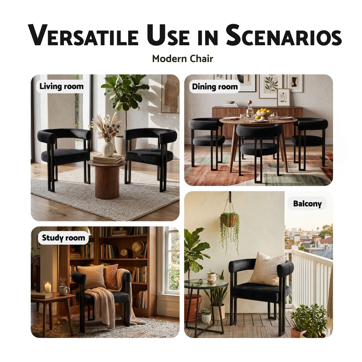 Dining Chairs Set of 2 Velvet Upholstered Barrel Chairs with Curved Armrests & Back Black - Furniture > Dining > Kitchen & Dining Chairs - Rivercity House & Home Co. (ABN 18 642 972 209) - Affordable Modern Furniture Australia