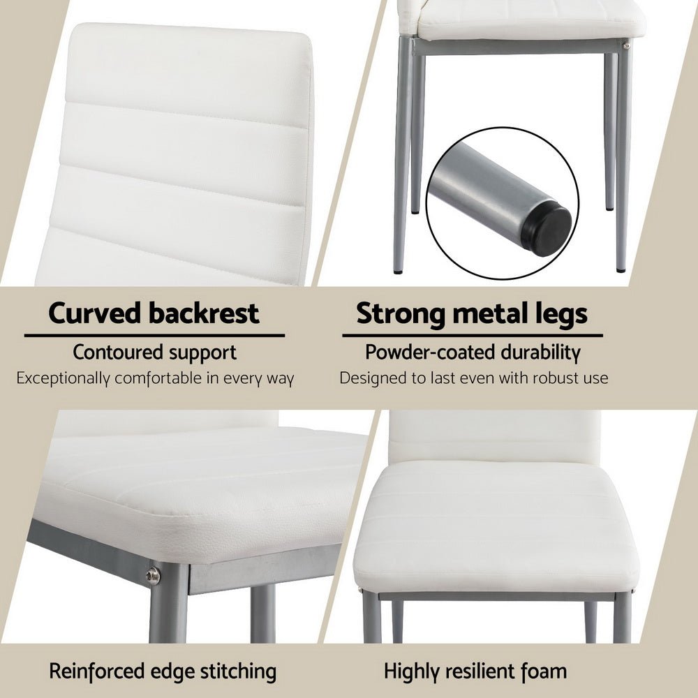 Dining Chairs Set of 4 Leather Channel Tufted White - Furniture > Dining > Kitchen & Dining Chairs - Rivercity House & Home Co. (ABN 18 642 972 209) - Affordable Modern Furniture Australia