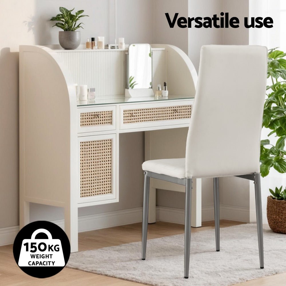 Dining Chairs Set of 4 Leather Channel Tufted White - Furniture > Dining > Kitchen & Dining Chairs - Rivercity House & Home Co. (ABN 18 642 972 209) - Affordable Modern Furniture Australia