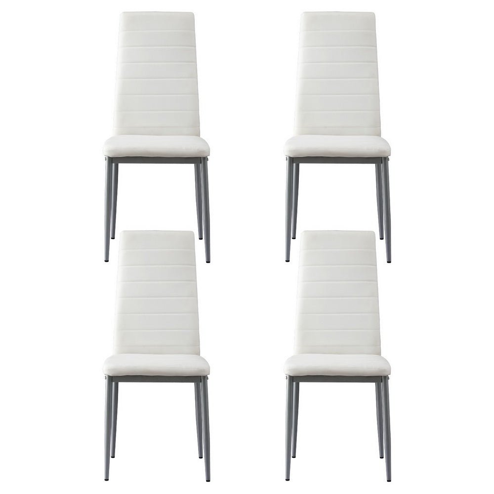 Dining Chairs Set of 4 Leather Channel Tufted White - Furniture > Dining > Kitchen & Dining Chairs - Rivercity House & Home Co. (ABN 18 642 972 209) - Affordable Modern Furniture Australia