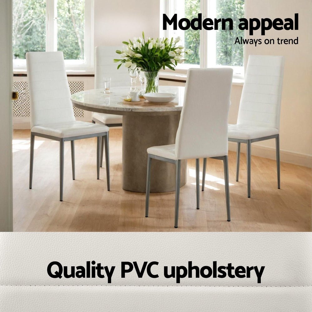 Dining Chairs Set of 4 Leather Channel Tufted White - Furniture > Dining > Kitchen & Dining Chairs - Rivercity House & Home Co. (ABN 18 642 972 209) - Affordable Modern Furniture Australia