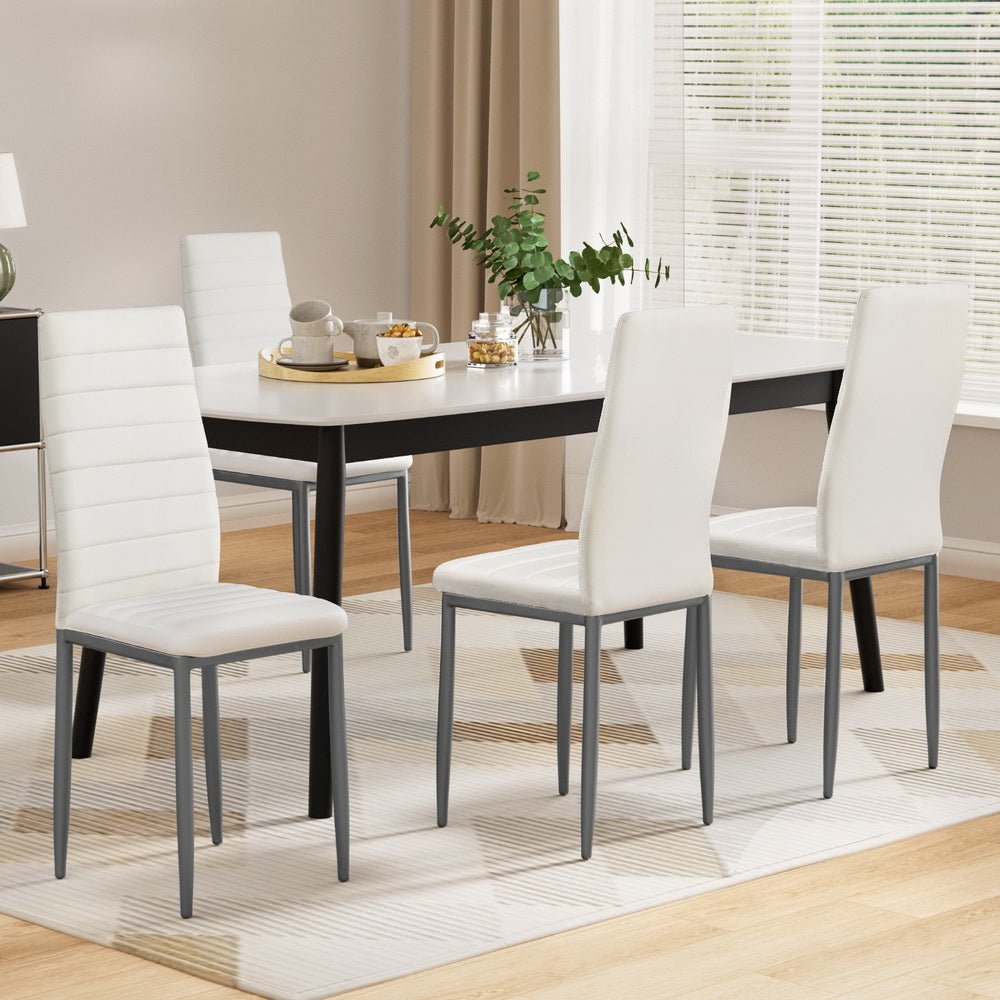 Dining Chairs Set of 4 Leather Channel Tufted White - Furniture > Dining > Kitchen & Dining Chairs - Rivercity House & Home Co. (ABN 18 642 972 209) - Affordable Modern Furniture Australia
