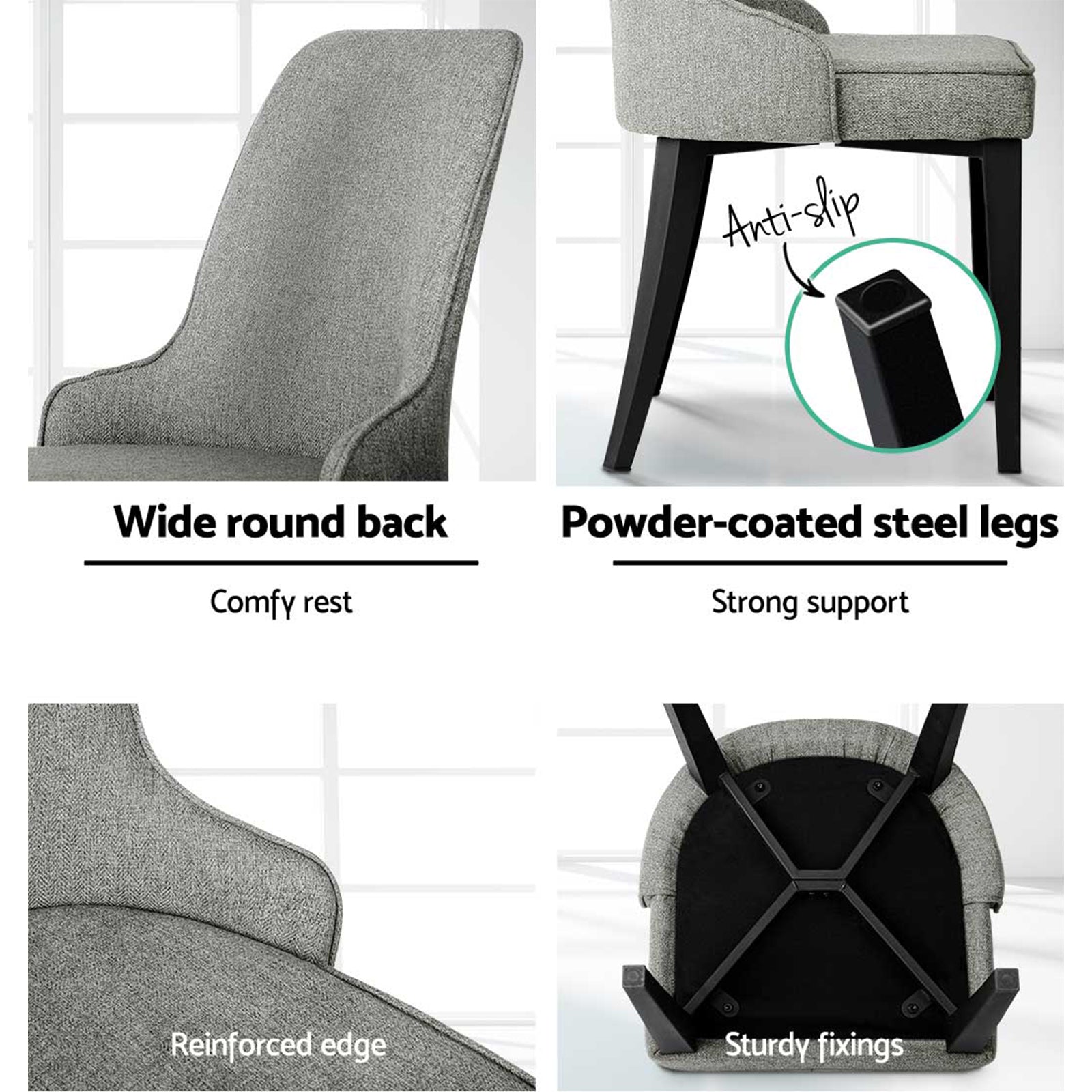 Dining Chairs Set of 4 Linen Fabric Grey - Furniture > Dining > Kitchen & Dining Chairs - Rivercity House & Home Co. (ABN 18 642 972 209) - Affordable Modern Furniture Australia