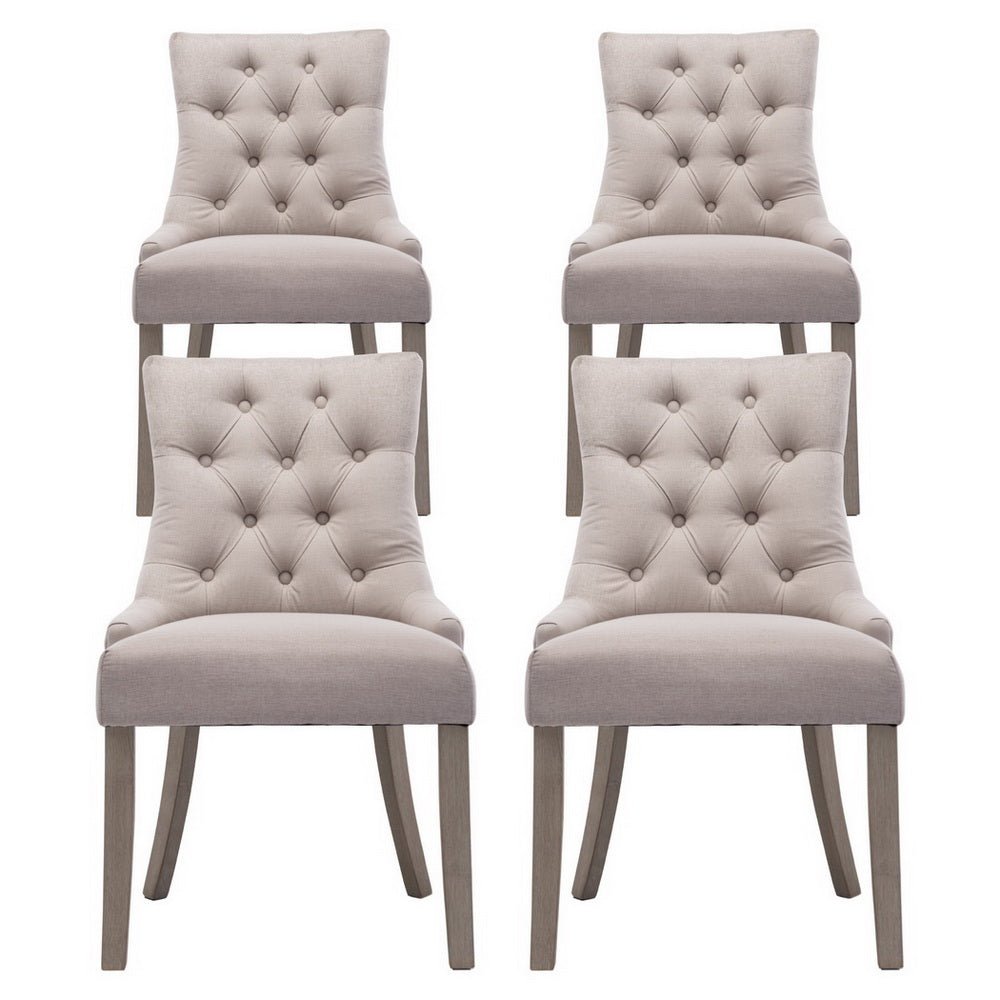 Dining Chairs Set of 4 Linen French Provincial Beige - Furniture > Dining > Kitchen & Dining Chairs - Rivercity House & Home Co. (ABN 18 642 972 209) - Affordable Modern Furniture Australia