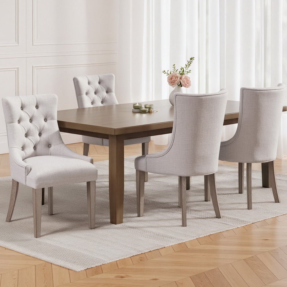 Dining Chairs Set of 4 Linen French Provincial Beige - Furniture > Dining > Kitchen & Dining Chairs - Rivercity House & Home Co. (ABN 18 642 972 209) - Affordable Modern Furniture Australia