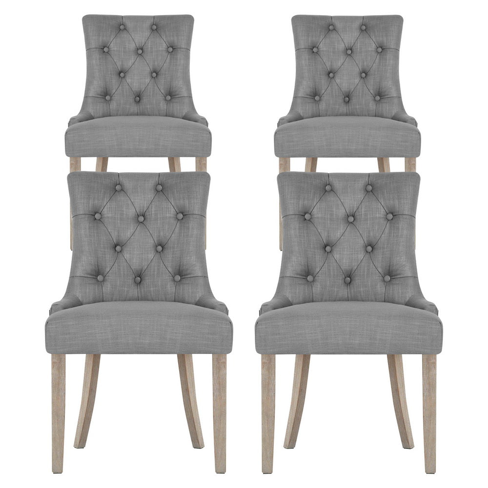 Dining Chairs Set of 4 Linen French Provincial Grey - Furniture > Dining > Kitchen & Dining Chairs - Rivercity House & Home Co. (ABN 18 642 972 209) - Affordable Modern Furniture Australia