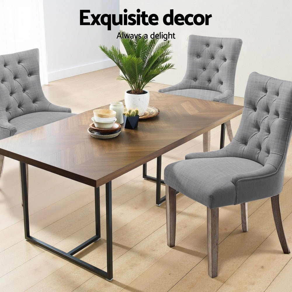 Dining Chairs Set of 4 Linen French Provincial Grey - Furniture > Dining > Kitchen & Dining Chairs - Rivercity House & Home Co. (ABN 18 642 972 209) - Affordable Modern Furniture Australia