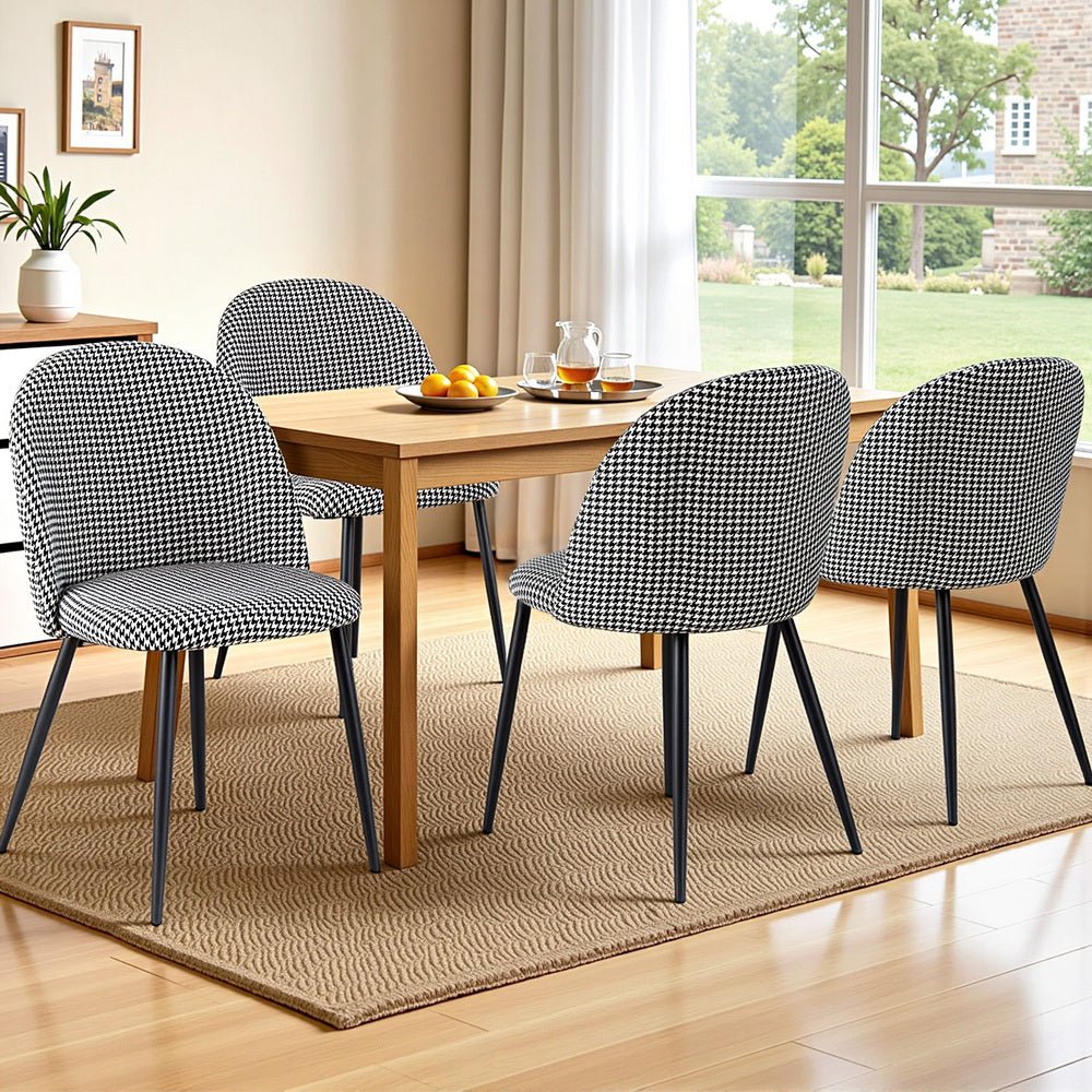 Dining Chairs Set of 4 Linen Solid Curved Houndstooth - Furniture > Dining > Kitchen & Dining Chairs - Rivercity House & Home Co. (ABN 18 642 972 209) - Affordable Modern Furniture Australia