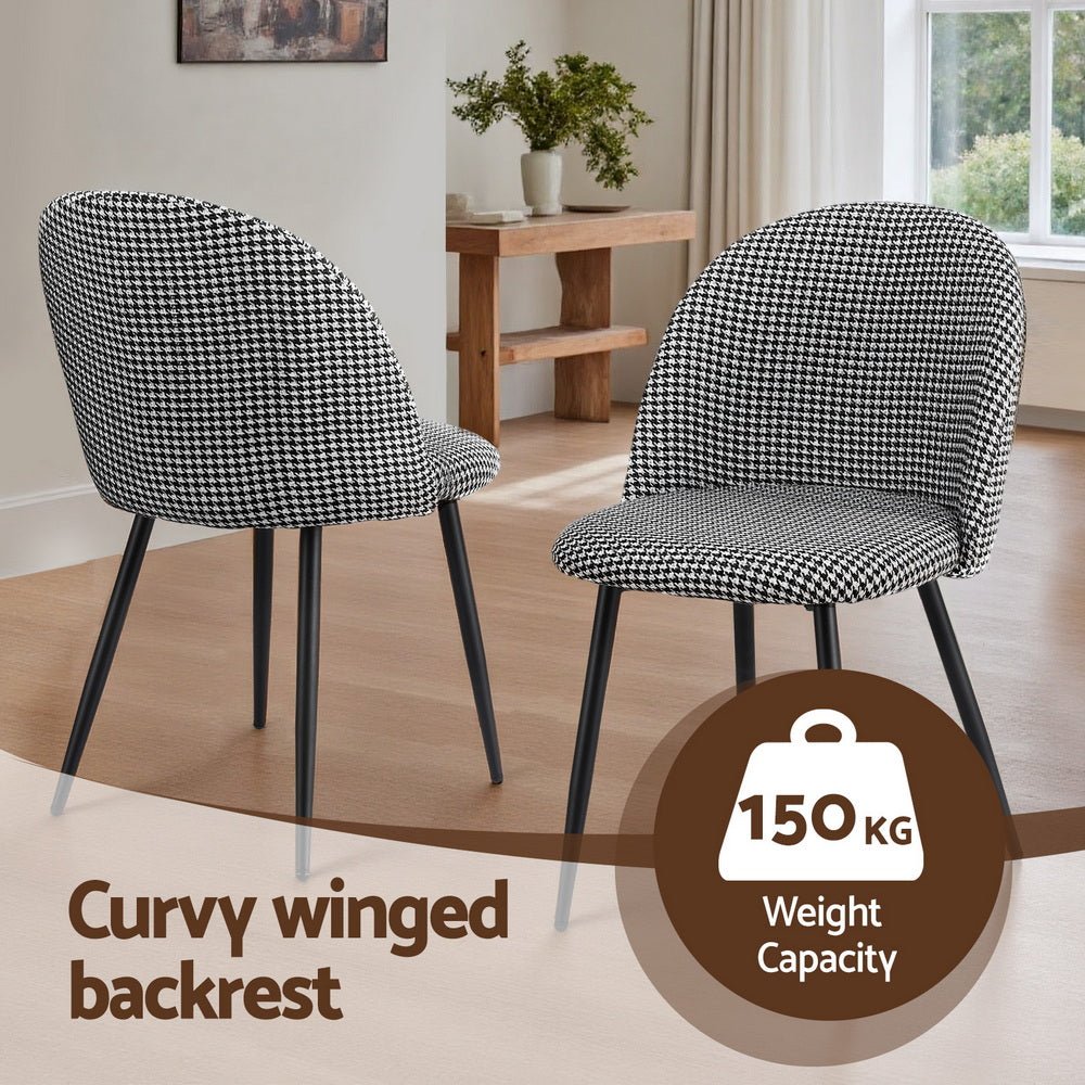 Dining Chairs Set of 4 Linen Solid Curved Houndstooth - Furniture > Dining > Kitchen & Dining Chairs - Rivercity House & Home Co. (ABN 18 642 972 209) - Affordable Modern Furniture Australia
