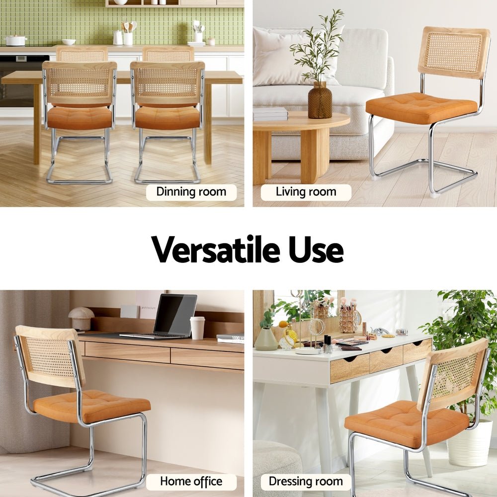 Dining Chairs Set of 4 PU Leather Rattan Cantilever Brown - Furniture > Dining > Kitchen & Dining Chairs - Rivercity House & Home Co. (ABN 18 642 972 209) - Affordable Modern Furniture Australia