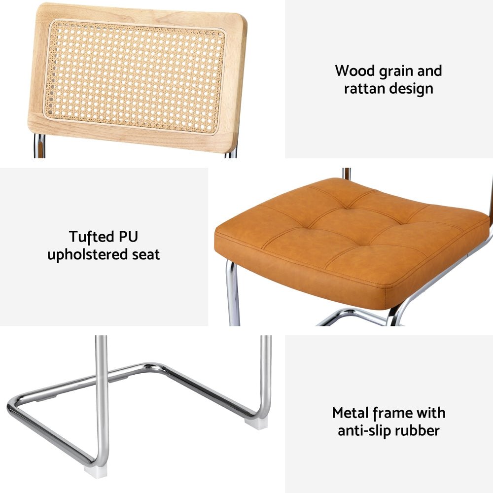 Dining Chairs Set of 4 PU Leather Rattan Cantilever Brown - Furniture > Dining > Kitchen & Dining Chairs - Rivercity House & Home Co. (ABN 18 642 972 209) - Affordable Modern Furniture Australia