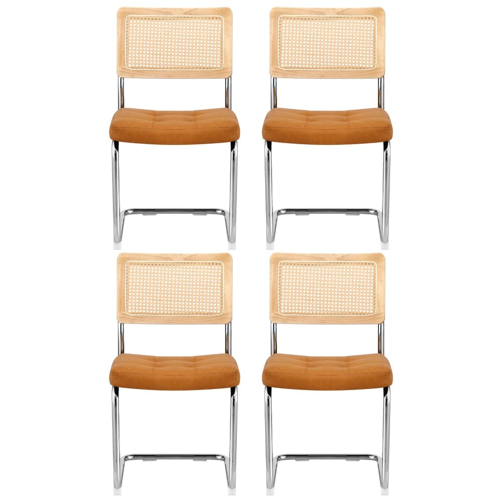 Dining Chairs Set of 4 PU Leather Rattan Cantilever Brown - Furniture > Dining > Kitchen & Dining Chairs - Rivercity House & Home Co. (ABN 18 642 972 209) - Affordable Modern Furniture Australia