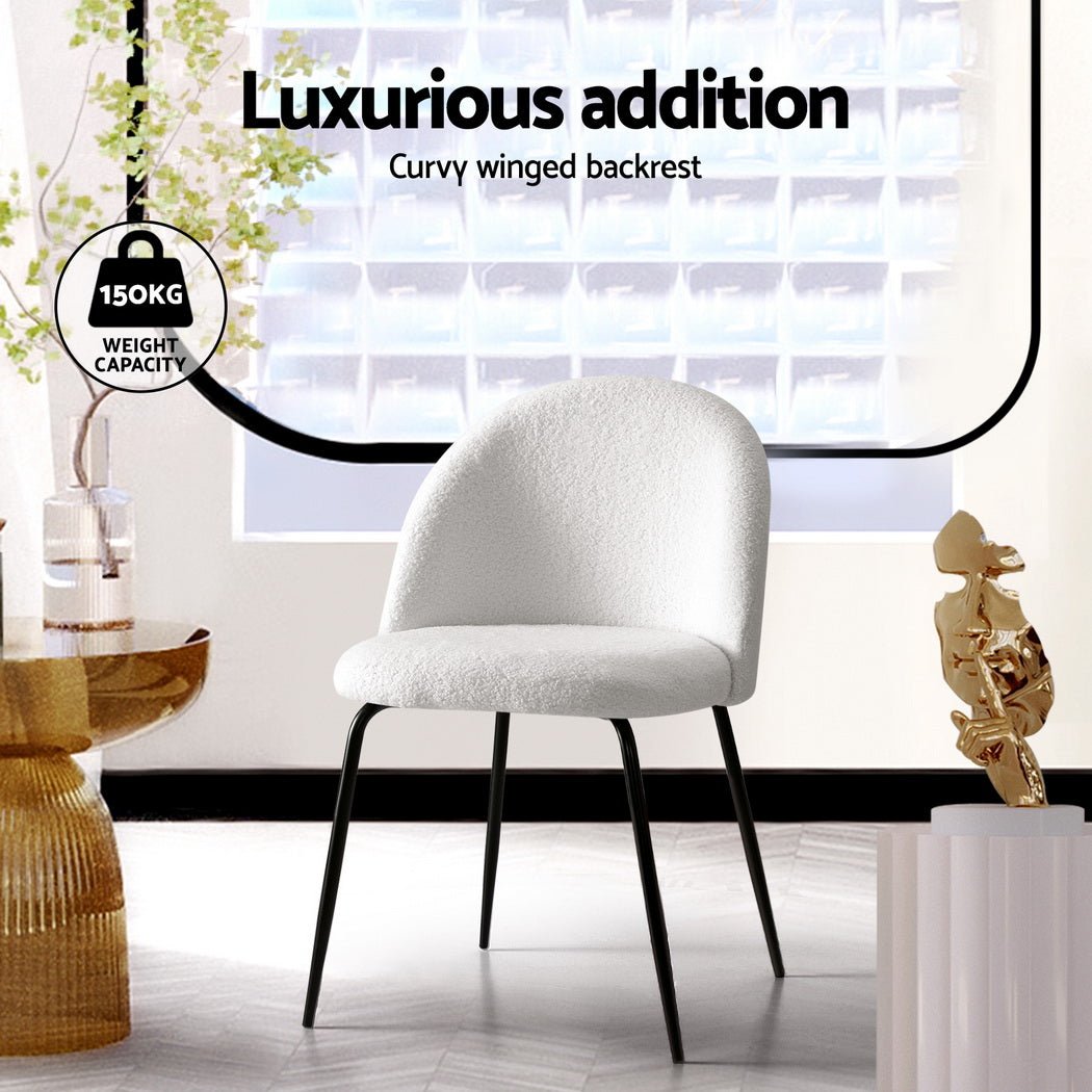 Dining Chairs Set of 4 Sherpa Boucle White - Furniture > Dining > Kitchen & Dining Chairs - Rivercity House & Home Co. (ABN 18 642 972 209) - Affordable Modern Furniture Australia
