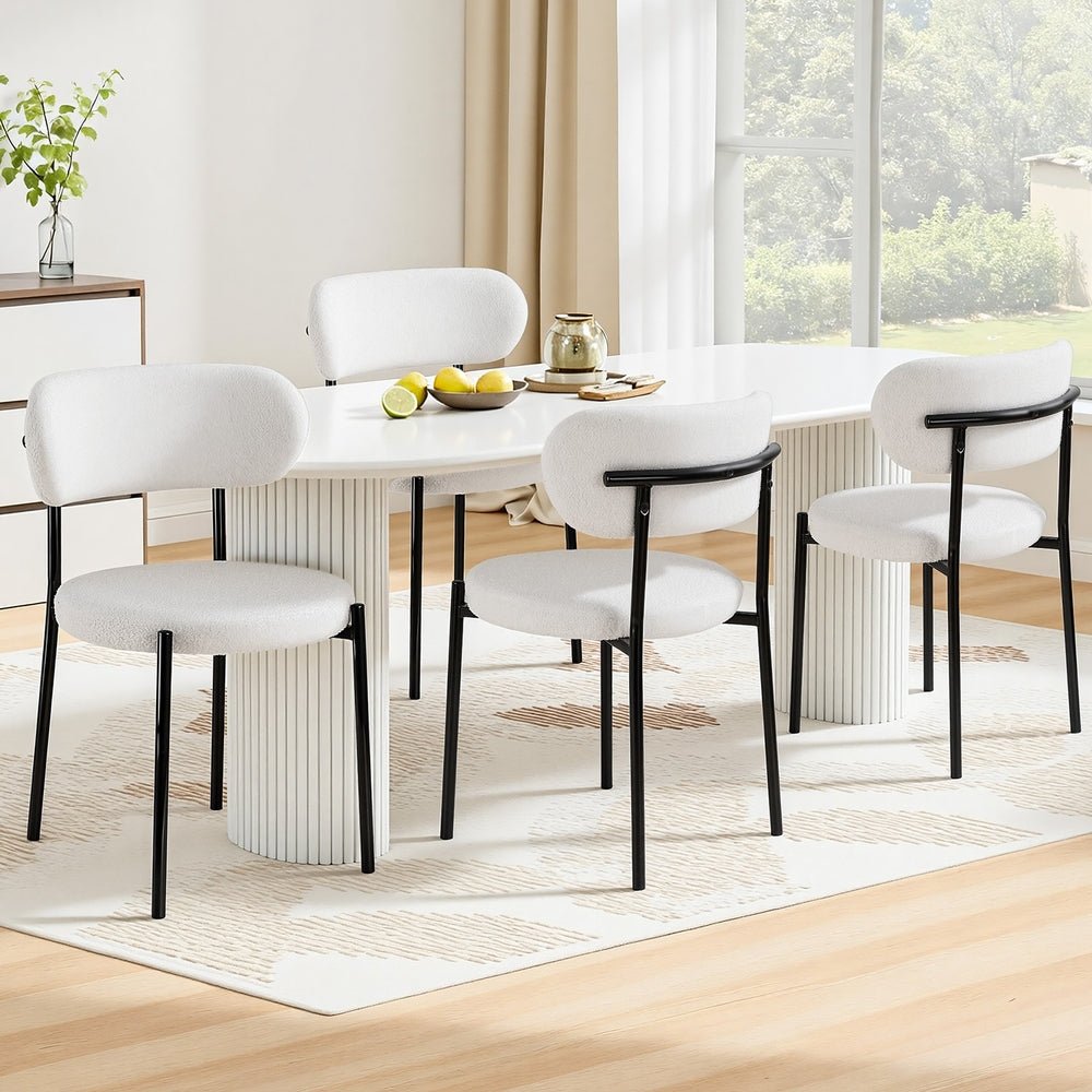 Dining Chairs Set of 4 Sherpa Boucle White - Furniture > Dining > Kitchen & Dining Chairs - Rivercity House & Home Co. (ABN 18 642 972 209) - Affordable Modern Furniture Australia
