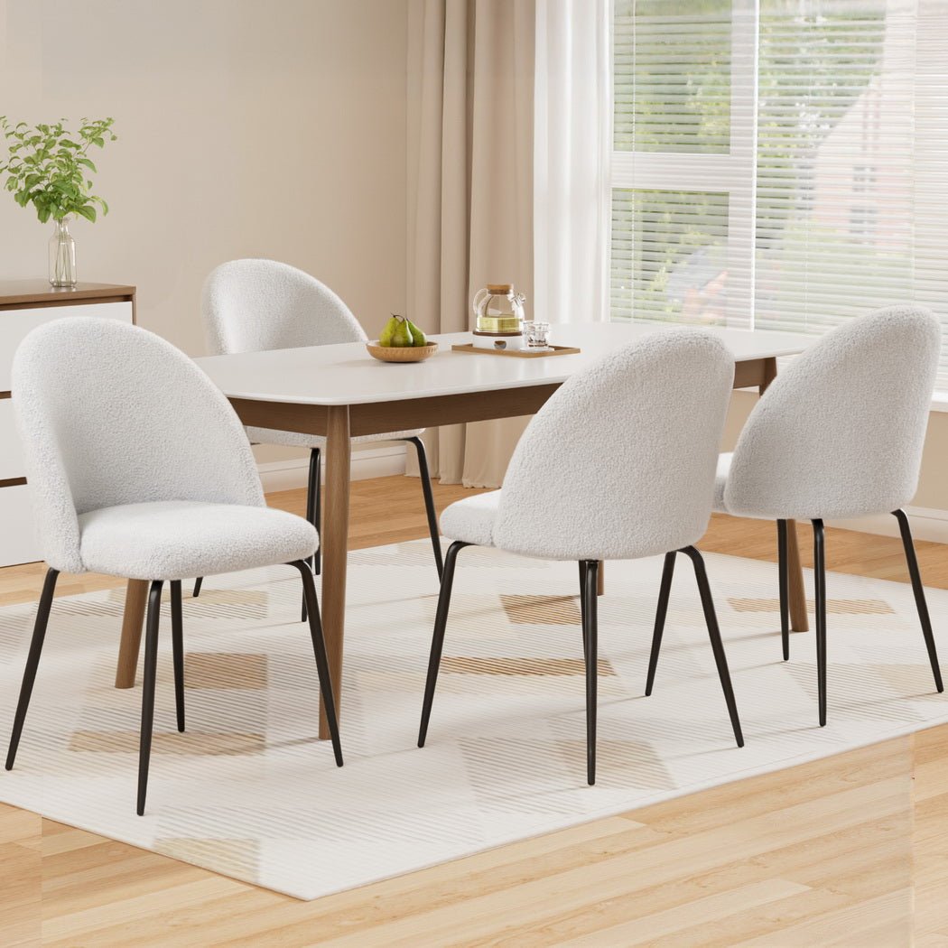 Dining Chairs Set of 4 Sherpa Boucle White - Furniture > Dining > Kitchen & Dining Chairs - Rivercity House & Home Co. (ABN 18 642 972 209) - Affordable Modern Furniture Australia