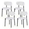 Set of 4 Sherpa Boucle Dining Chairs with Curvy Backrest - White