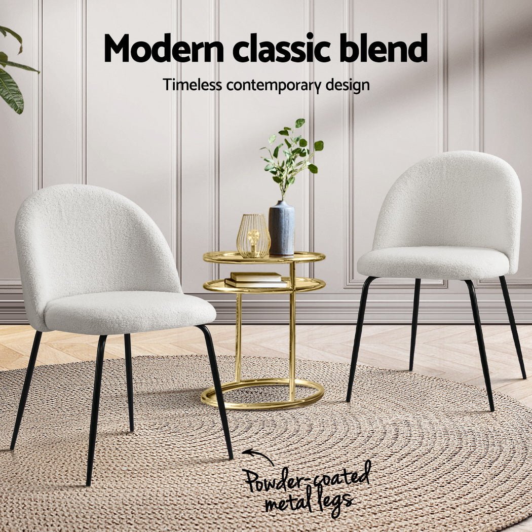 Dining Chairs Set of 4 Sherpa Boucle White - Furniture > Dining > Kitchen & Dining Chairs - Rivercity House & Home Co. (ABN 18 642 972 209) - Affordable Modern Furniture Australia