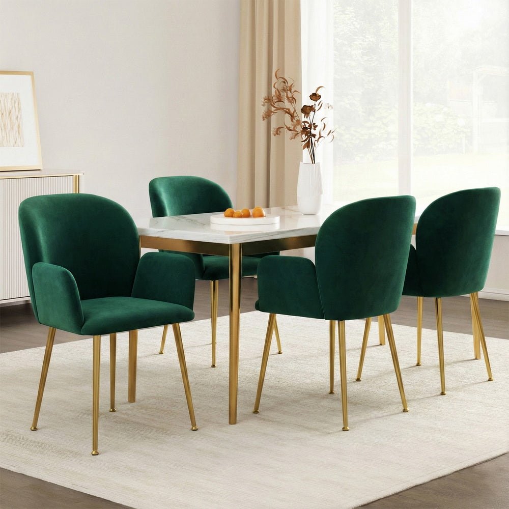 Dining Chairs Set of 4 Velvet Armchair Green - Furniture > Dining > Kitchen & Dining Chairs - Rivercity House & Home Co. (ABN 18 642 972 209) - Affordable Modern Furniture Australia