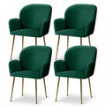 Set of 4 Velvet Dining Armchairs with Steel Legs - Green