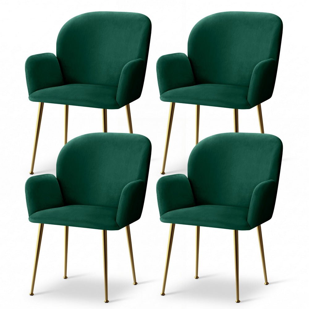 Dining Chairs Set of 4 Velvet Armchair Green - Furniture > Dining > Kitchen & Dining Chairs - Rivercity House & Home Co. (ABN 18 642 972 209) - Affordable Modern Furniture Australia