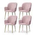 Set of 4 Velvet Dining Armchairs with Steel Legs - Pink
