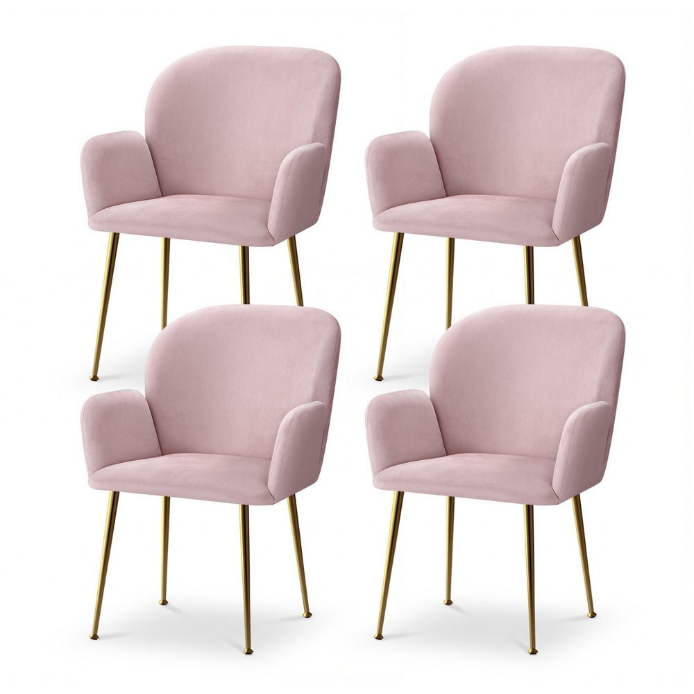 Dining Chairs Set of 4 Velvet Armchair Pink - Furniture > Dining > Kitchen & Dining Chairs - Rivercity House & Home Co. (ABN 18 642 972 209) - Affordable Modern Furniture Australia