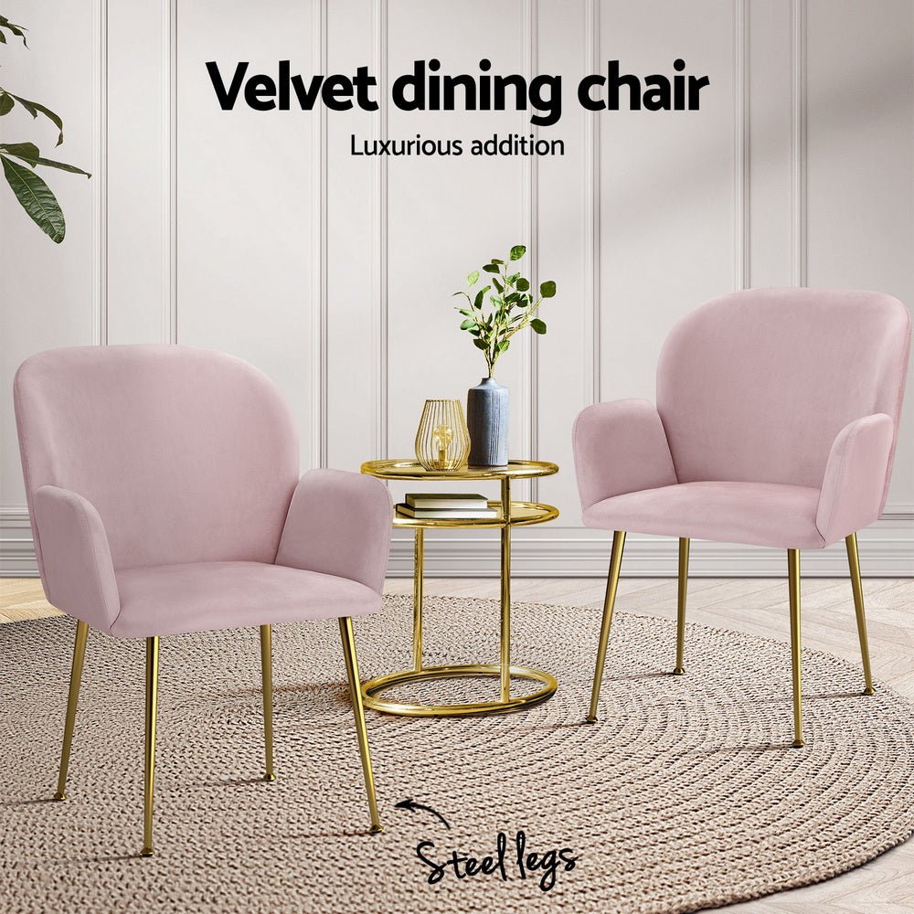 Dining Chairs Set of 4 Velvet Armchair Pink - Furniture > Dining > Kitchen & Dining Chairs - Rivercity House & Home Co. (ABN 18 642 972 209) - Affordable Modern Furniture Australia