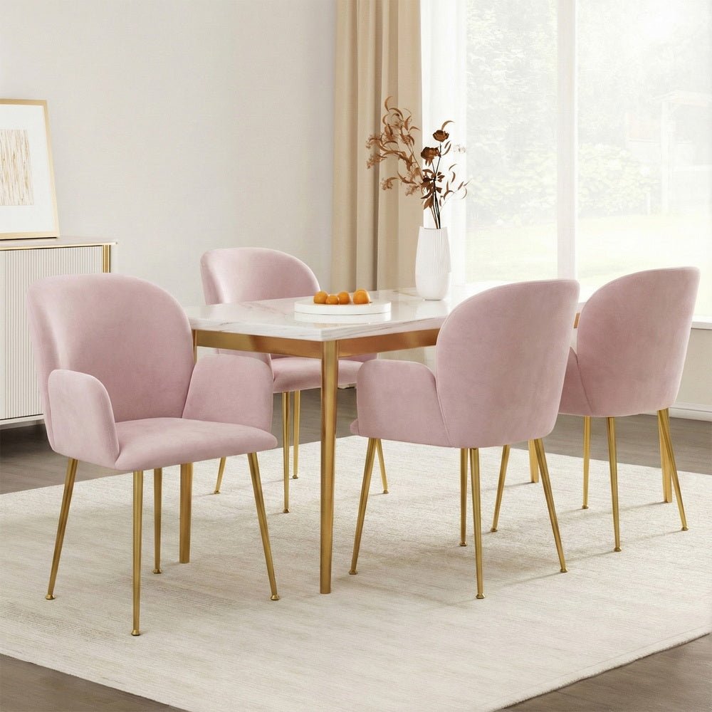 Dining Chairs Set of 4 Velvet Armchair Pink - Furniture > Dining > Kitchen & Dining Chairs - Rivercity House & Home Co. (ABN 18 642 972 209) - Affordable Modern Furniture Australia