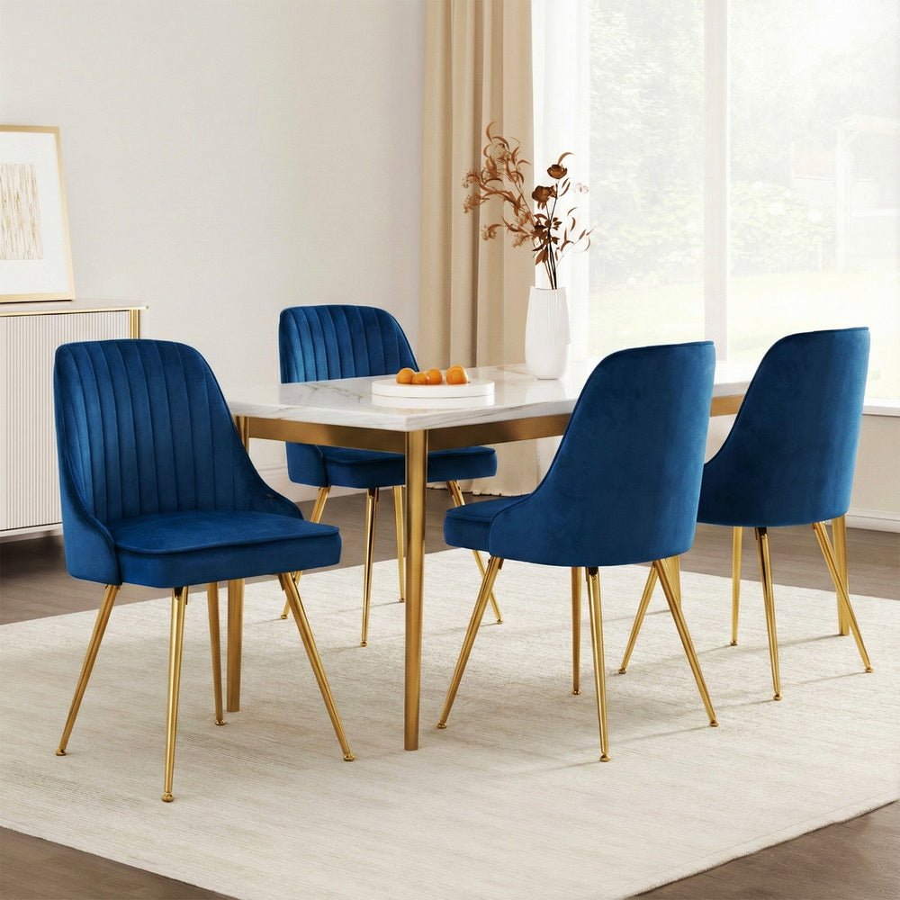 Dining Chairs Set of 4 Velvet Channel Tufted Blue - Furniture > Dining > Kitchen & Dining Chairs - Rivercity House & Home Co. (ABN 18 642 972 209) - Affordable Modern Furniture Australia