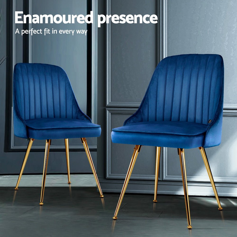 Dining Chairs Set of 4 Velvet Channel Tufted Blue - Furniture > Dining > Kitchen & Dining Chairs - Rivercity House & Home Co. (ABN 18 642 972 209) - Affordable Modern Furniture Australia