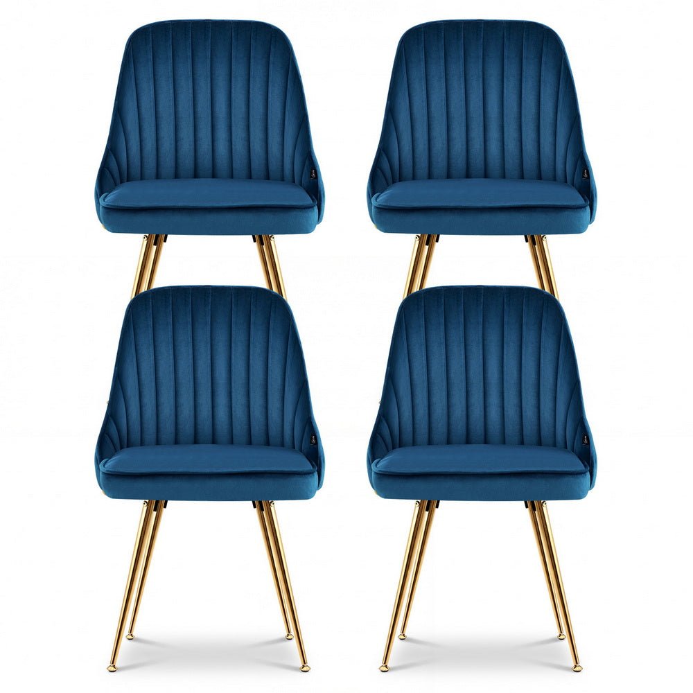 Dining Chairs Set of 4 Velvet Channel Tufted Blue - Furniture > Dining > Kitchen & Dining Chairs - Rivercity House & Home Co. (ABN 18 642 972 209) - Affordable Modern Furniture Australia