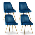 Set of 4 Velvet Channel Tufted Dining Chairs with Gold Legs - Blue
