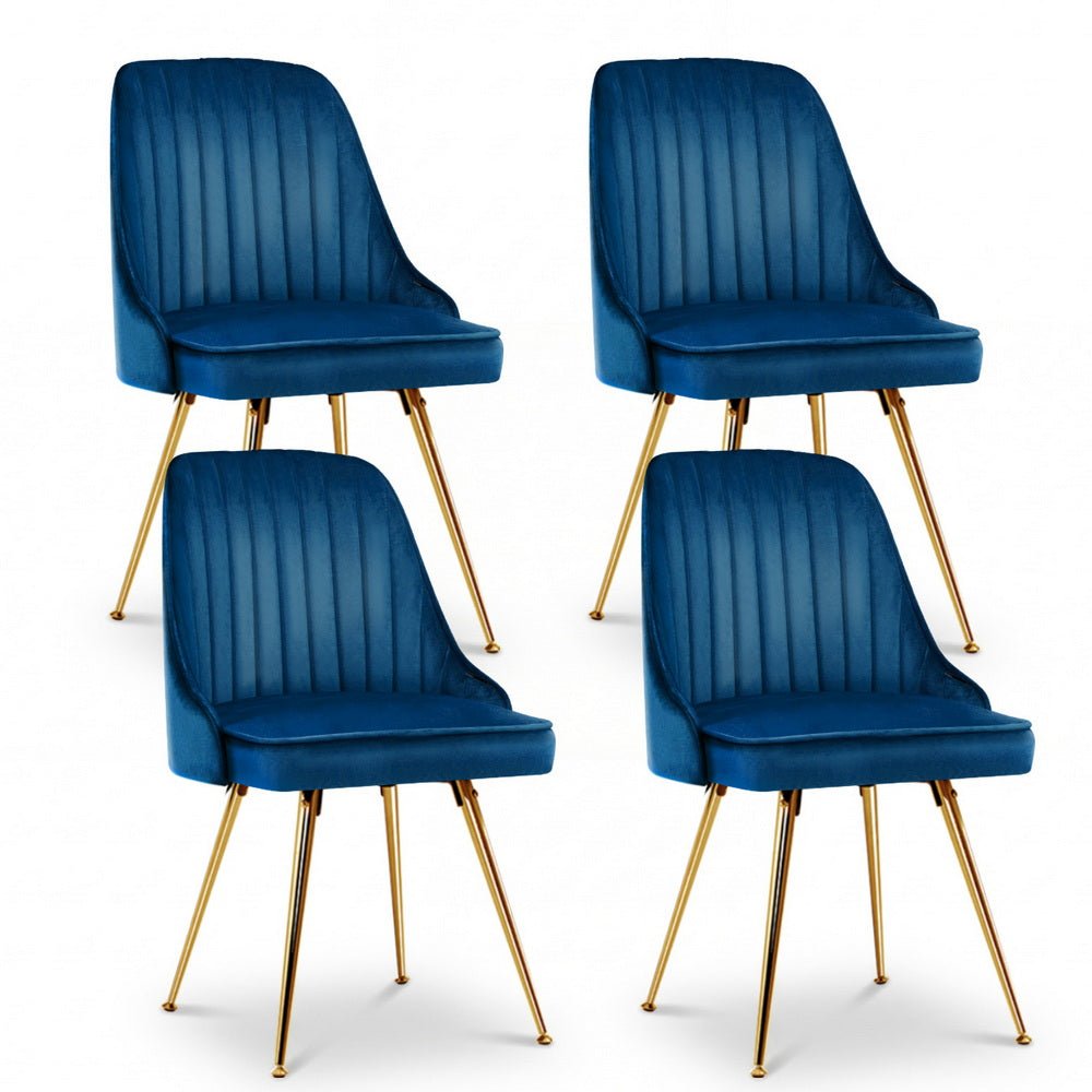 Dining Chairs Set of 4 Velvet Channel Tufted Blue - Furniture > Dining > Kitchen & Dining Chairs - Rivercity House & Home Co. (ABN 18 642 972 209) - Affordable Modern Furniture Australia
