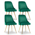 Set of 4 Velvet Channel Tufted Dining Chairs with Gold Legs - Green