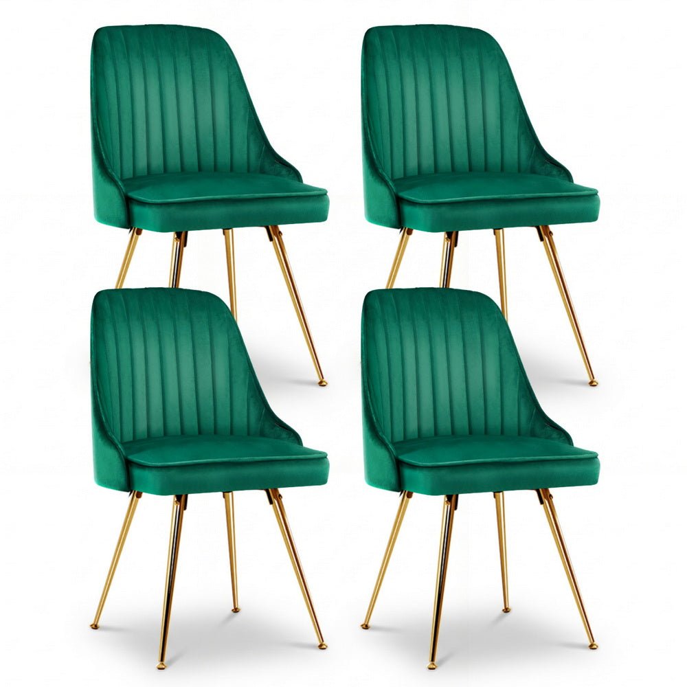 Dining Chairs Set of 4 Velvet Channel Tufted Green - Furniture > Dining > Kitchen & Dining Chairs - Rivercity House & Home Co. (ABN 18 642 972 209) - Affordable Modern Furniture Australia
