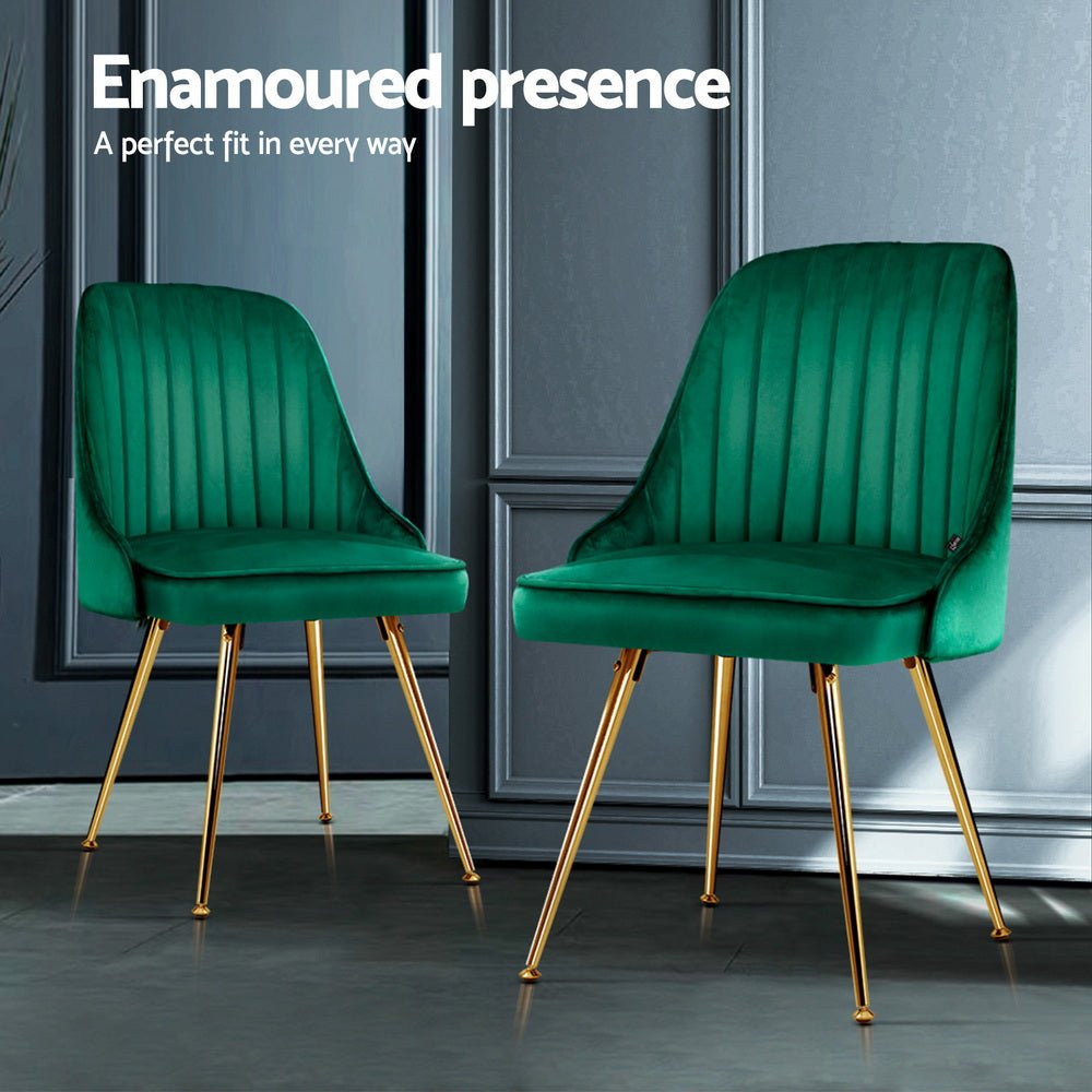 Dining Chairs Set of 4 Velvet Channel Tufted Green - Furniture > Dining > Kitchen & Dining Chairs - Rivercity House & Home Co. (ABN 18 642 972 209) - Affordable Modern Furniture Australia