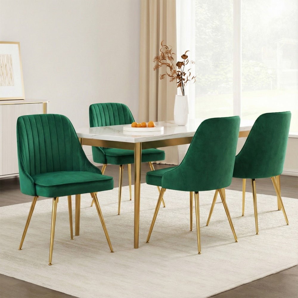 Dining Chairs Set of 4 Velvet Channel Tufted Green - Furniture > Dining > Kitchen & Dining Chairs - Rivercity House & Home Co. (ABN 18 642 972 209) - Affordable Modern Furniture Australia