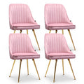 Set of 4 Velvet Channel Tufted Dining Chairs - Pink