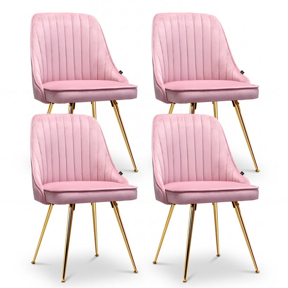 Dining Chairs Set of 4 Velvet Channel Tufted Pink - Furniture > Dining > Kitchen & Dining Chairs - Rivercity House & Home Co. (ABN 18 642 972 209) - Affordable Modern Furniture Australia