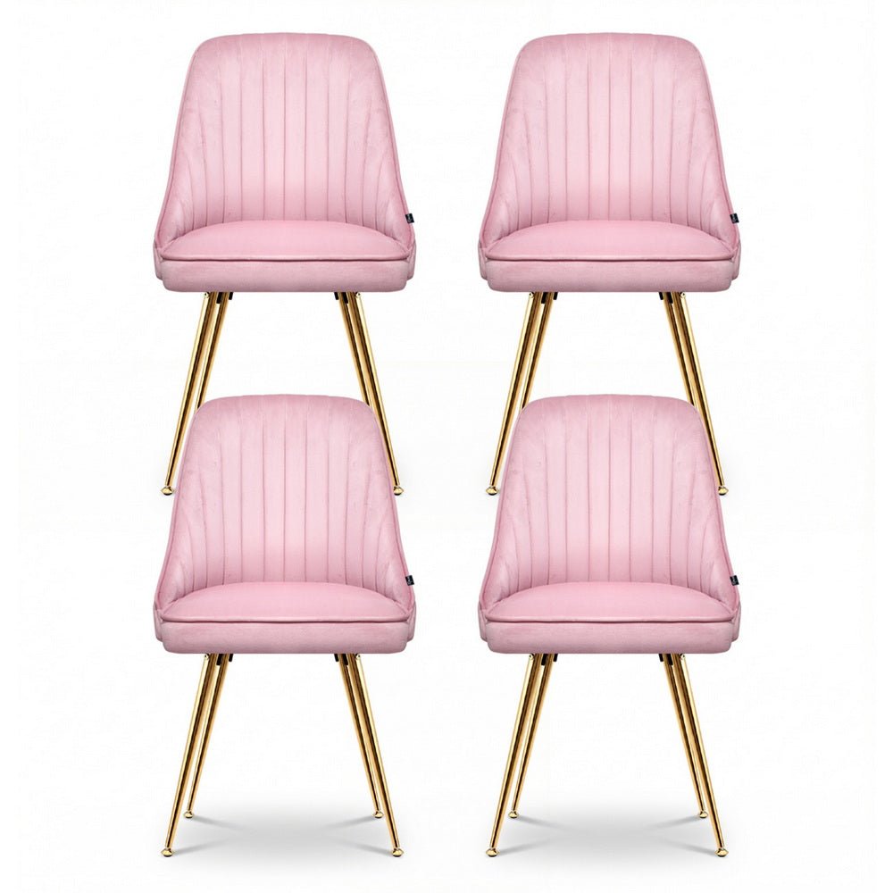 Dining Chairs Set of 4 Velvet Channel Tufted Pink - Furniture > Dining > Kitchen & Dining Chairs - Rivercity House & Home Co. (ABN 18 642 972 209) - Affordable Modern Furniture Australia