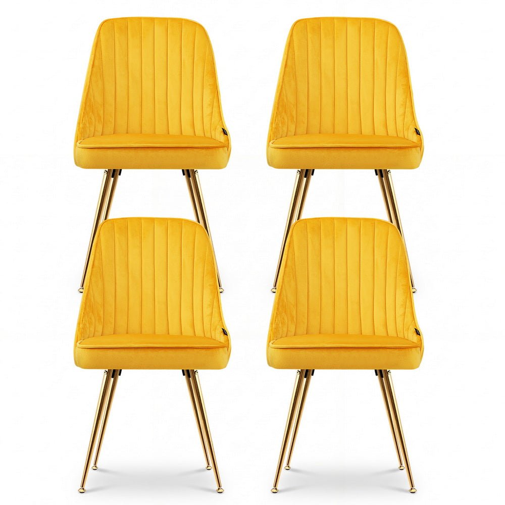 Dining Chairs Set of 4 Velvet Channel Tufted Yellow - Furniture > Dining > Kitchen & Dining Chairs - Rivercity House & Home Co. (ABN 18 642 972 209) - Affordable Modern Furniture Australia
