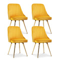 Set of 4 Velvet Channel Tufted Dining Chairs - Yellow