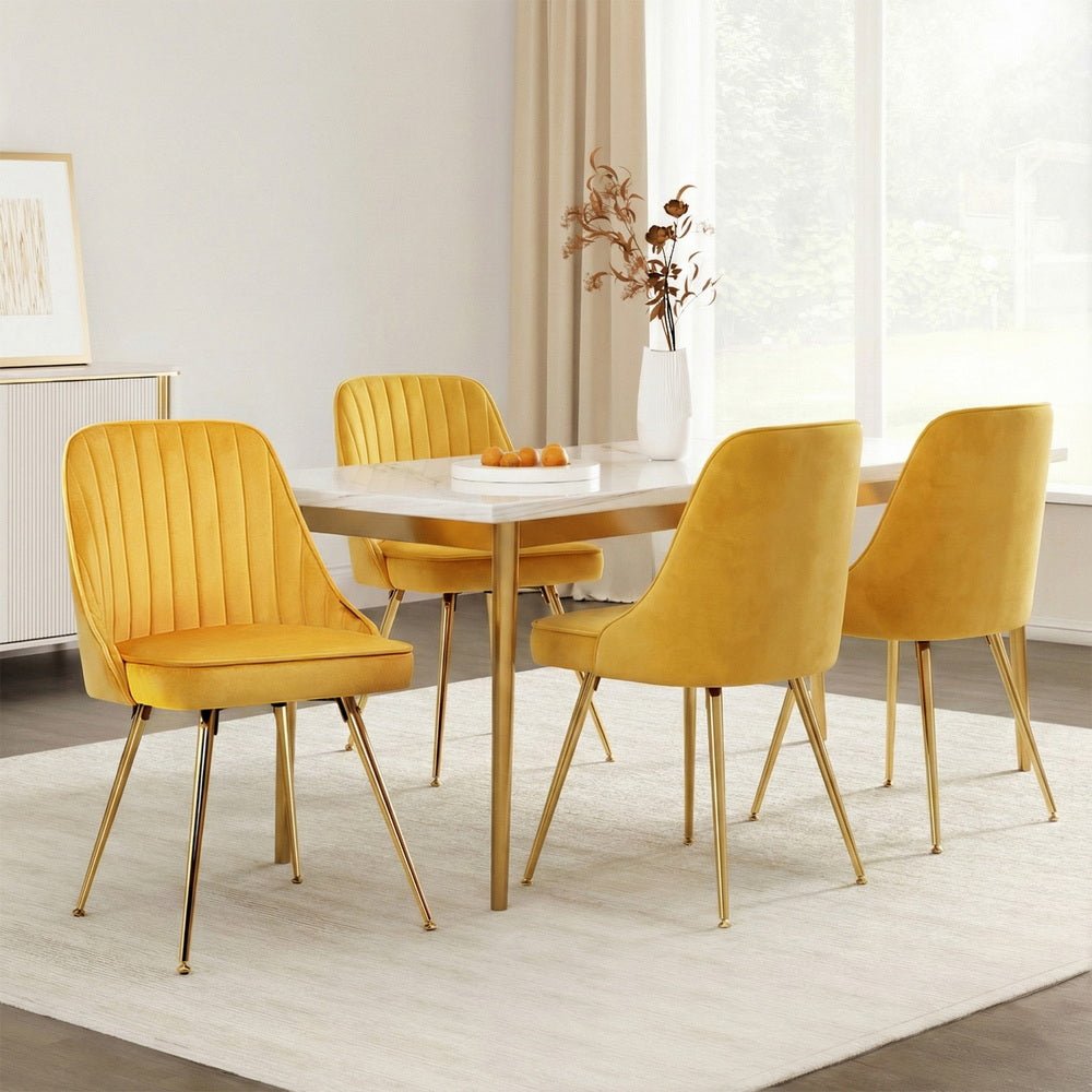 Dining Chairs Set of 4 Velvet Channel Tufted Yellow - Furniture > Dining > Kitchen & Dining Chairs - Rivercity House & Home Co. (ABN 18 642 972 209) - Affordable Modern Furniture Australia