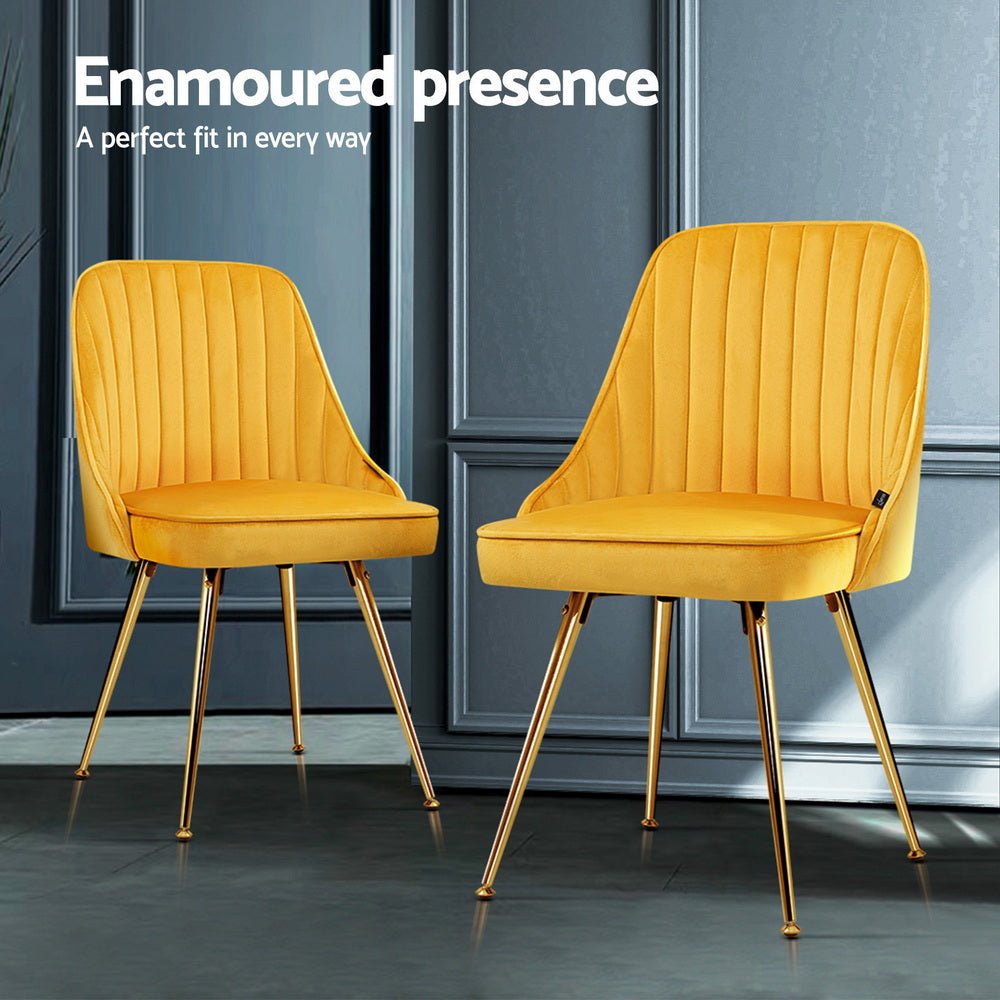 Dining Chairs Set of 4 Velvet Channel Tufted Yellow - Furniture > Dining > Kitchen & Dining Chairs - Rivercity House & Home Co. (ABN 18 642 972 209) - Affordable Modern Furniture Australia