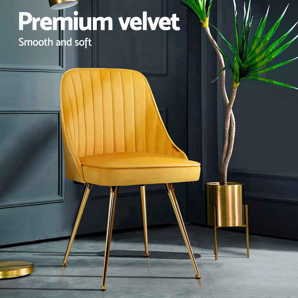 Dining Chairs Set of 4 Velvet Channel Tufted Yellow - Furniture > Dining > Kitchen & Dining Chairs - Rivercity House & Home Co. (ABN 18 642 972 209) - Affordable Modern Furniture Australia